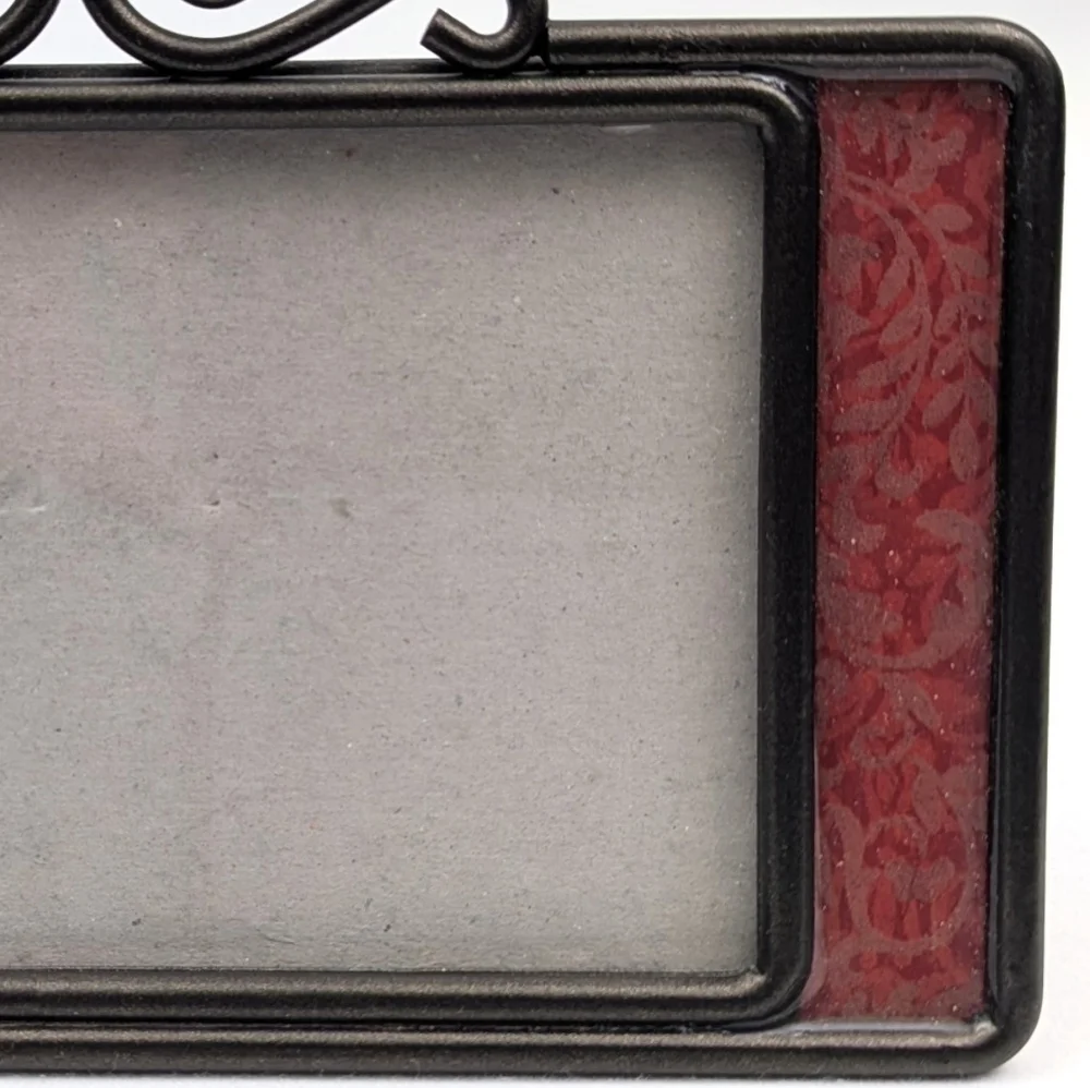 Picture Frame Metal and Floral Print Glass Victorian Scroll Antiqued Brasstone